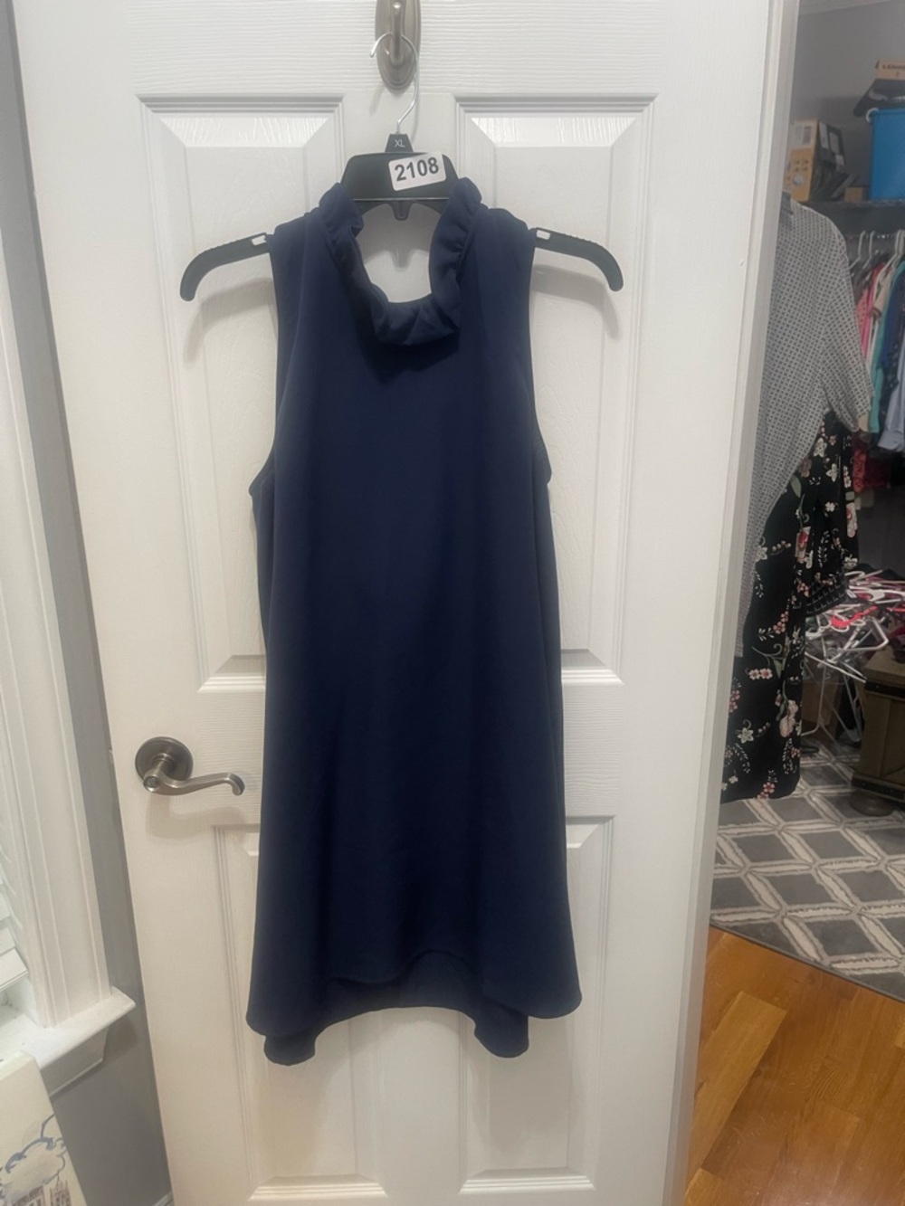 Mud Pie Navy Ruffle Neck Mini Dress - Picture 4 of 12